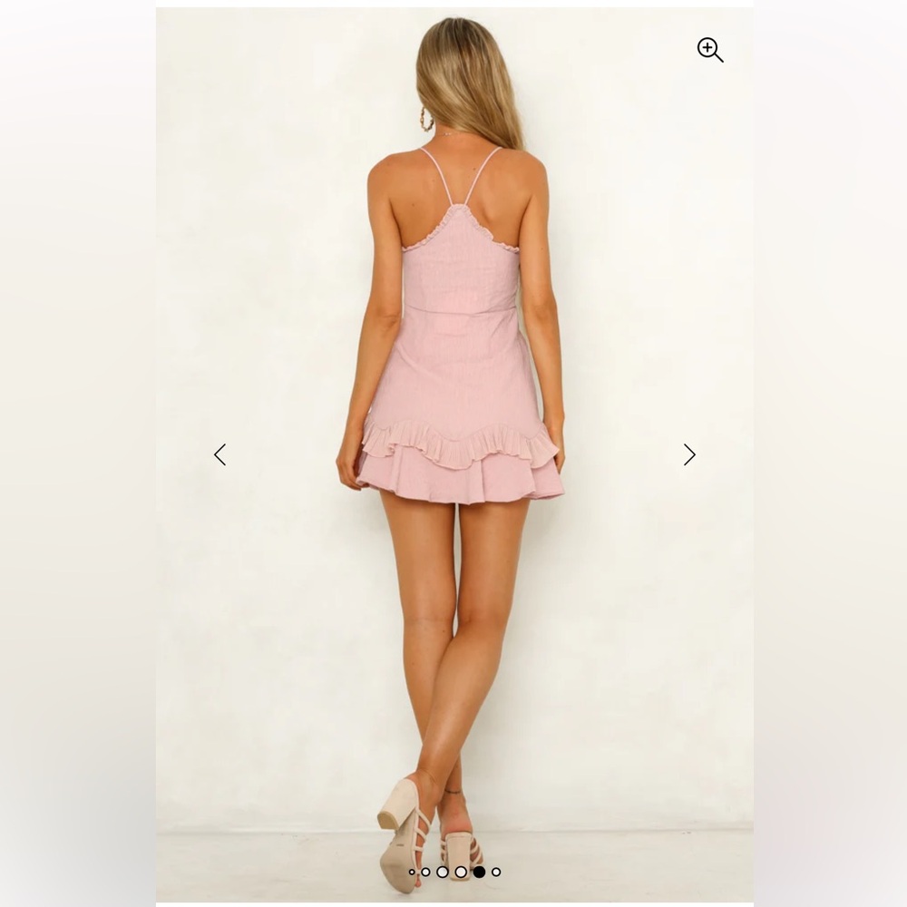 Hello Molly SCORPIO SEASON DRESS BLUSH Elegant Pink Ruffle Hem Dress - Picture 3 of 12